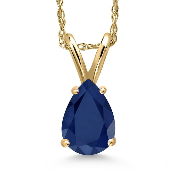 Gem Stone King 10K Yellow Gold Blue Sapphire Pendant Necklace for Women | 0.89 Cttw | Gemstone September Birthstone | Pear Shape 7X5MM | With 18 inch Chain