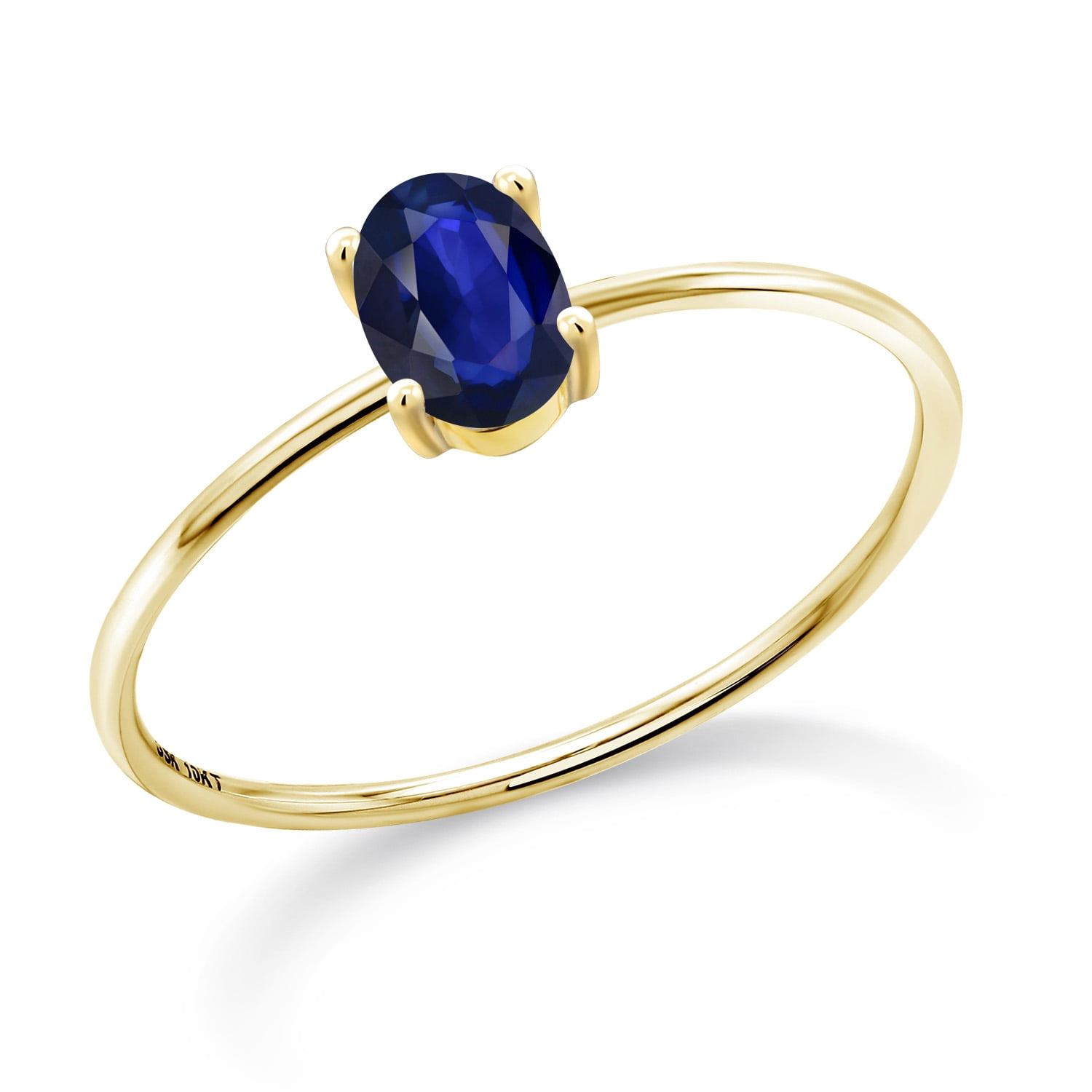 Gem Stone King 10K Yellow Gold Blue Sapphire Ring for Women (0.55 Cttw, Gemstone September Birthstone, Oval 6X4MM, Size 8.5)