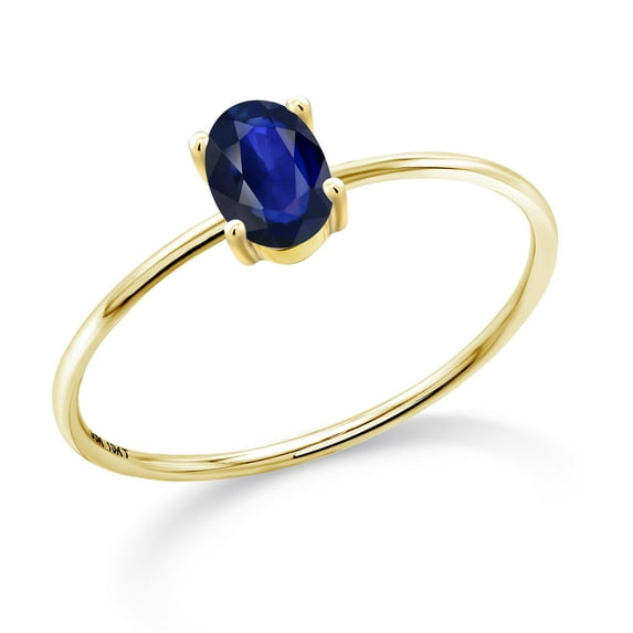 Gem Stone King 10K Yellow Gold Blue Sapphire Ring for Women (0.55 Cttw, Gemstone September Birthstone, Oval 6X4MM, Size 9)