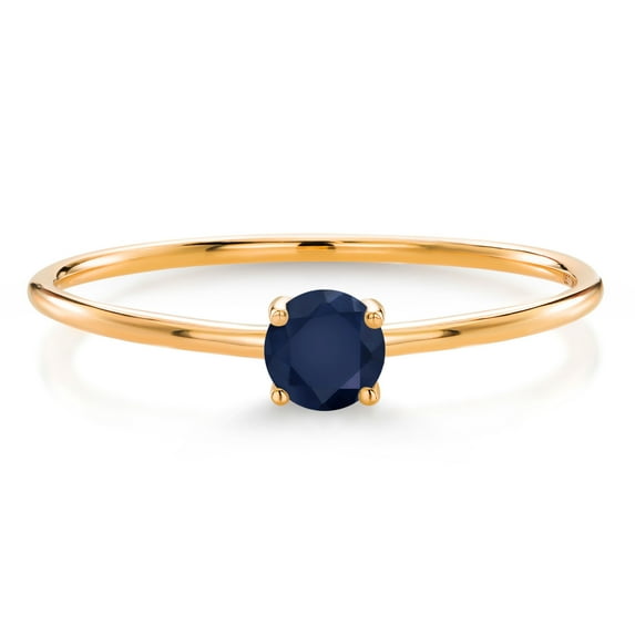 Gem Stone King 10K Yellow Gold Blue Sapphire Solitaire Engagement Ring for Women (0.22 Cttw, Round 3.5MM, Gemstone September Birthstone, Size 7)