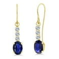 thumbnail image 1 of Gem Stone King 10K Yellow Gold Blue Sapphire and White Topaz Drop Dangle Earrings for Women (1.14 Cttw, Gemstone September Birthstone, Oval 6X4MM), 1 of 3