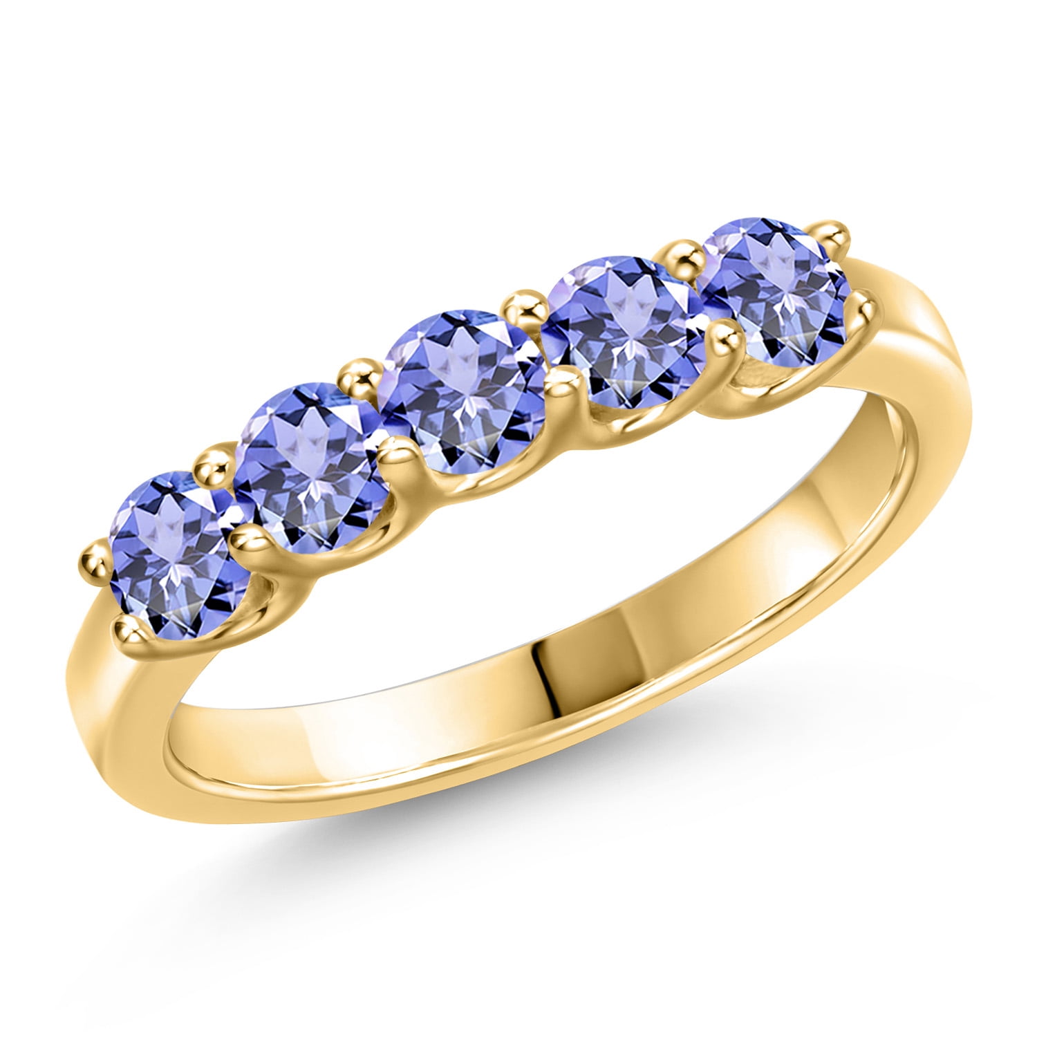 Gem Stone King 10K Yellow Gold Blue Tanzanite 5-Stone Wedding-Bands Gem Stone King 10K Yellow Gold Blue Tanzanite 5-Stone Wedding-Bands
