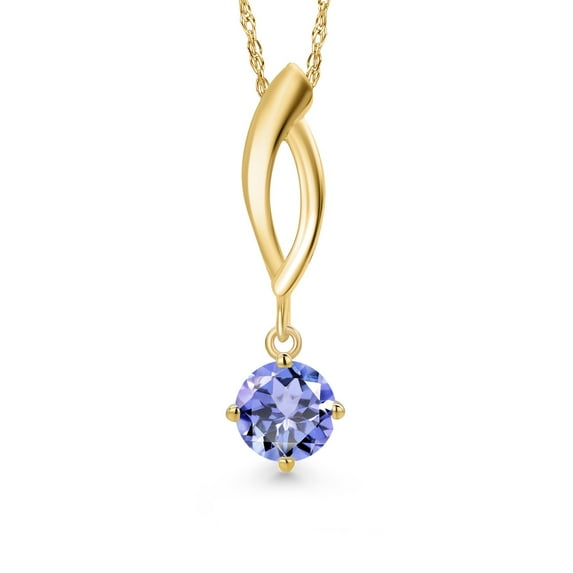 Gem Stone King 10K Yellow Gold Blue Tanzanite Pendant Necklace for Women | 0.46 Cttw | Gemstone December Birthstone | Round 5MM | With 18 inch Chain