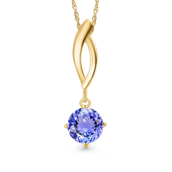 Gem Stone King 10K Yellow Gold Blue Tanzanite Pendant Necklace for Women | 0.90 Cttw | Gemstone December Birthstone | Round 6MM | With 18 inch Chain