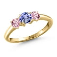 thumbnail image 1 of Gem Stone King 10K Yellow Gold Blue Tanzanite and Pink Lab Grown Diamond Engagement Ring for Women | 0.96 Cttw | Round 5MM | Gemstone December Birthstone | Size 7, 1 of 6