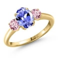 thumbnail image 1 of Gem Stone King 10K Yellow Gold Blue Tanzanite and Pink Lab Grown Diamond Engagement Ring for Women | 1.66 Cttw | Oval 8X6MM | Gemstone December Birthstone | Size 9, 1 of 6