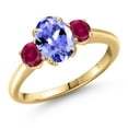 thumbnail image 1 of Gem Stone King 10K Yellow Gold Blue Tanzanite and Red Created Ruby Engagement Ring for Women | 1.66 Cttw | Oval 8X6MM | Gemstone December Birthstone | Size 6, 1 of 6
