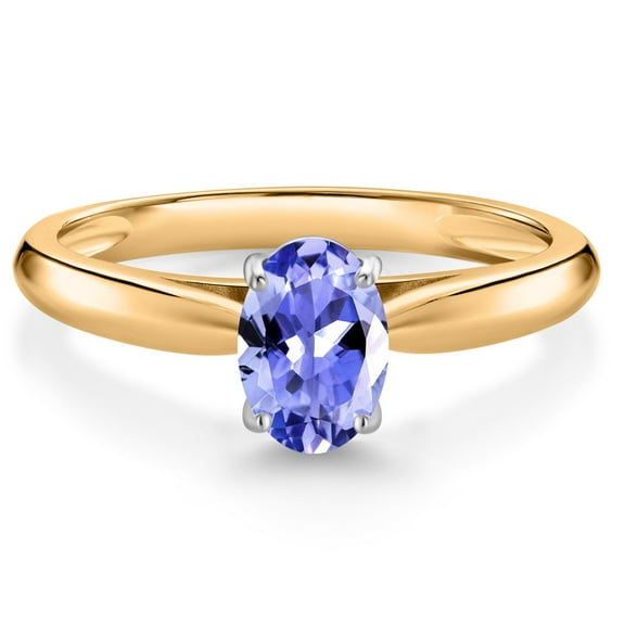 Gem Stone King 10K Yellow Gold Blue Tanzanite Solitaire Engagement Ring for Women (0.75 Cttw, Oval 7X5MM, Gemstone December Birthstone, Size 7)