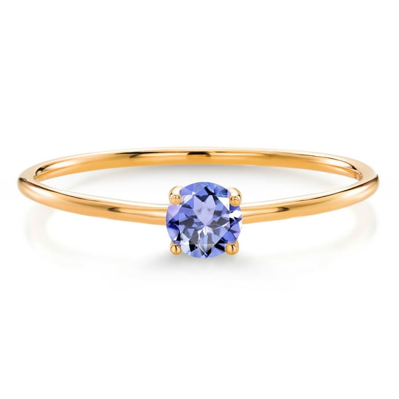 Gem Stone King 10K Yellow Gold Blue Tanzanite Solitaire Engagement Ring for Women (0.18 Cttw, Round 3.5MM, Gemstone December Birthstone, Size 5)
