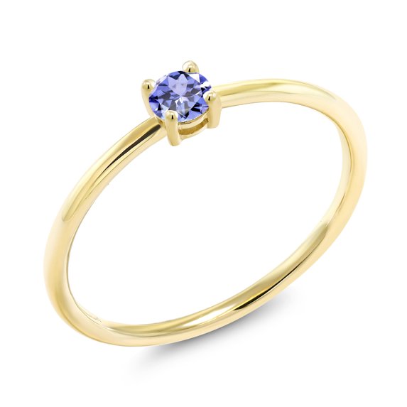 Gem Stone King 10K Yellow Gold Blue Tanzanite Solitaire Engagement Ring for Women (0.18 Cttw, Round 3.5MM, Gemstone December Birthstone, Size 7)