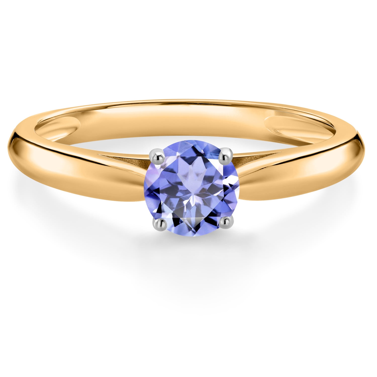 Gem Stone King 10K Yellow Gold Blue Tanzanite Solitaire Engagement Ring for Women (0.46 Cttw, Round 5MM, Gemstone, Available in Size 5, 6, 7, 8, 9)
