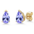 thumbnail image 1 of Gem Stone King 10K Yellow Gold Blue Tanzanite Stud Earrings for Women | 1.32 Cttw | Gemstone December Birthstone | Pear Shape 7X5MM, 1 of 7