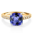 thumbnail image 1 of Gem Stone King 10K Yellow Gold Blue Tanzanite and White Lab Grown Diamond Engagement Ring for Women (2.90 Cttw, Cushion 8MM, Gemstone December Birthstone, Size 5), 1 of 4
