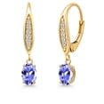 thumbnail image 1 of Gem Stone King 10K Yellow Gold Blue Tanzanite and Lab Grown Diamond Dangle Earrings for Women | 1.00 Cttw | Gemstone December Birthstone | Oval 6X4MM, 1 of 6