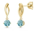thumbnail image 1 of Gem Stone King 10K Yellow Gold Blue Zircon Stud Dangle Earrings for Women | 1.70 Cttw | Gemstone Birthstone | Round 5MM, 1 of 6