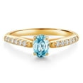 thumbnail image 1 of Gem Stone King 10K Yellow Gold Blue Zircon and White Lab Grown Diamond Engagement Ring for Women (0.83 Cttw, Oval 6X4MM, Gemstone December Birthstone, Size 8), 1 of 4