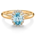 thumbnail image 1 of Gem Stone King 10K Yellow Gold Blue Zircon and White Lab Grown Diamond Halo Engagement Ring for Women (1.38 Cttw, Gemstone December Birthstone, Oval 7X5MM, Size 8), 1 of 4