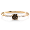 thumbnail image 1 of Gem Stone King 10K Yellow Gold Brown Smoky Quartz and White Lab Grown Diamond Engagement Ring for Women (0.31 Cttw, Round 4MM, Gemstone Birthstone, Size 5), 1 of 5