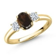 thumbnail image 1 of Gem Stone King 10K Yellow Gold Brown Smoky Quartz and White Moissanite Engagement Ring for Women | 1.07 Cttw | Oval 7X5MM | Gemstone Birthstone | Size 8, 1 of 7