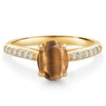 thumbnail image 1 of Gem Stone King 10K Yellow Gold Brown Tiger Eye and White Lab Grown Diamond Engagement Ring for Women (1.43 Cttw, Oval 8X6MM, Gemstone Birthstone, Size 7), 1 of 4