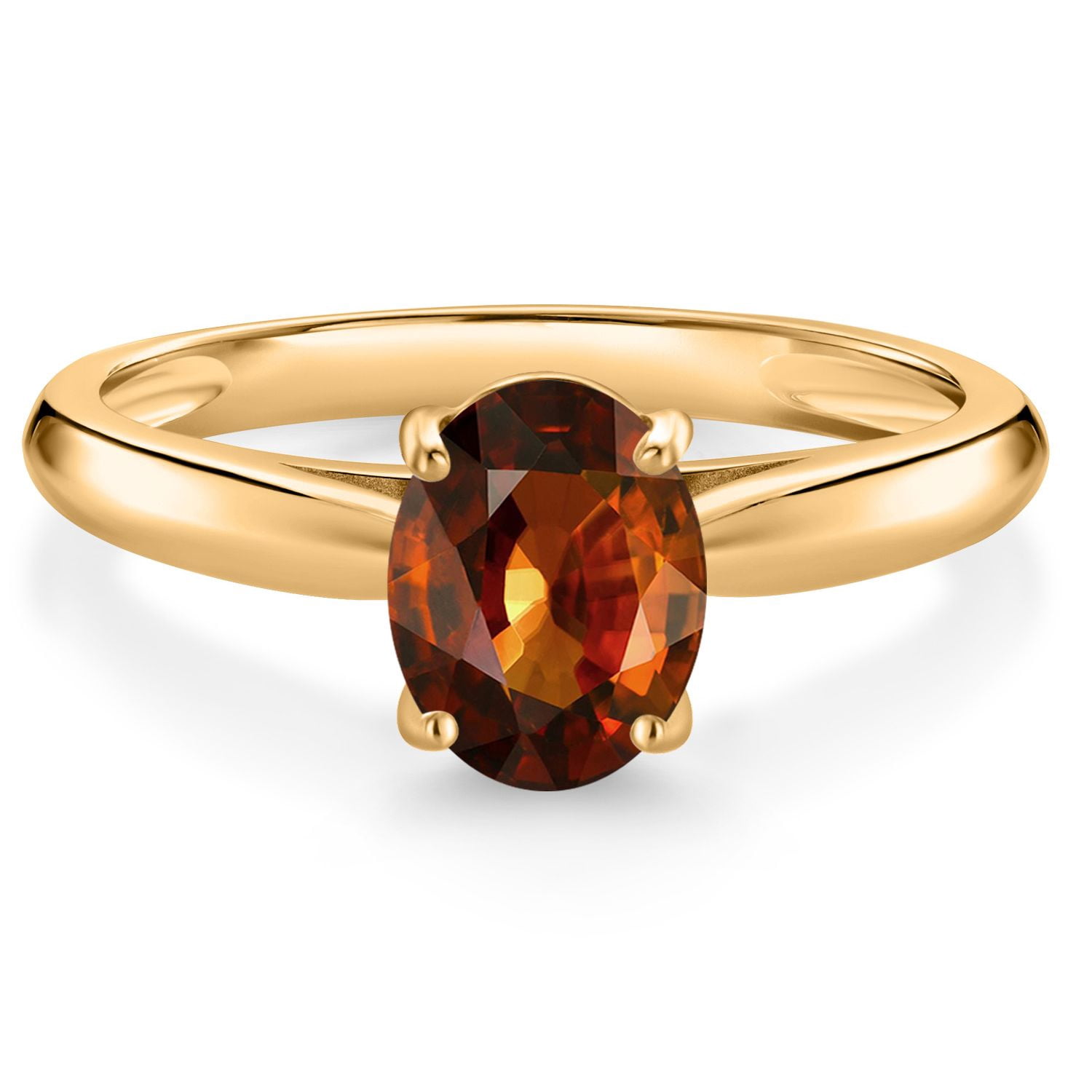 Gem Stone King 10K Yellow Gold Brown Zircon Solitaire Engagement Ring for Women (1.92 Cttw, Oval 8X6MM, Gemstone December Birthstone, Available in Size 5, 6, 7, 8, 9)
