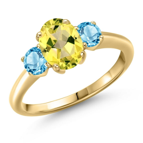 Gem Stone King 10K Yellow Gold Canary Mystic Topaz and Swiss Blue Topaz Engagement Ring for Women | 2.27 Cttw | Oval 8X6MM | Gemstone November Birthstone | Size 7
