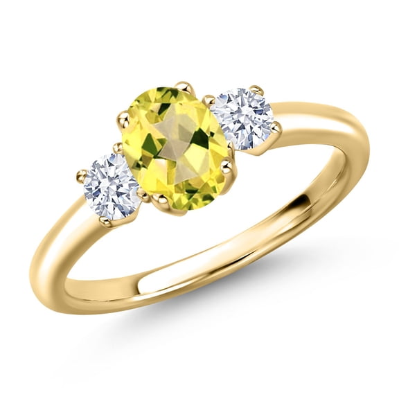 Gem Stone King 10K Yellow Gold Canary Mystic Topaz and White Zirconia Engagement Ring for Women | 1.45 Cttw | Oval 7X5MM | Gemstone November Birthstone | Size 9
