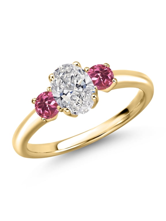 10K Yellow Gold DEF Lab Grown Diamond and Pink Tourmaline Engagement Ring for Women | 1.00 Cttw | Oval 7X5MM | Gemstone April Birthstone | Size 5