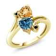 thumbnail image 1 of Gem Stone King 10K Yellow Gold Diamond Accent Ring Heart Shape Yellow Citrine and Vivid Persian Blue Moissanite (1.48 Cttw, Size 5), 1 of 6