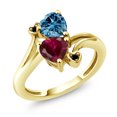 thumbnail image 1 of Gem Stone King 10K Yellow Gold Diamond Accent Ring Heart Shape Persian Blue Moissanite and Created Ruby Red (1.80 Cttw, Size 6), 1 of 3