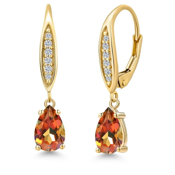 Gem Stone King 10K Yellow Gold Ecstasy Mystic Topaz and Lab Grown Diamond Earrings for Women | 2.15 Cttw | Gemstone November Birthstone | Pear Shape 8X5MM