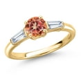 thumbnail image 1 of Gem Stone King 10K Yellow Gold Ecstasy Mystic Topaz and Lab Grown Diamond Engagement Ring for Women | 1.30 Cttw | Round 6MM | Gemstone November Birthstone | Size 9, 1 of 6