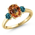 thumbnail image 1 of Gem Stone King 10K Yellow Gold Ecstasy Mystic Topaz and London Blue Topaz Engagement Ring for Women | 2.66 Cttw | Oval 9X7MM | Gemstone November Birthstone | Size 5, 1 of 6