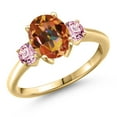 thumbnail image 1 of Gem Stone King 10K Yellow Gold Ecstasy Mystic Topaz and Pink Lab Grown Diamond Engagement Ring for Women | 2.50 Cttw | Oval 9X7MM | Gemstone November Birthstone | Size 6, 1 of 6