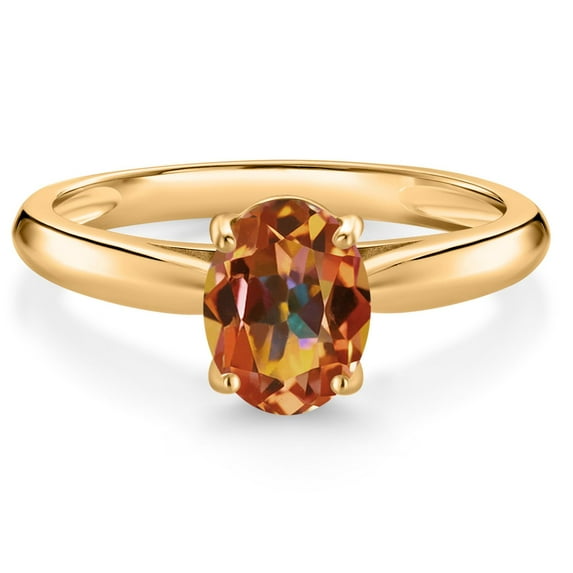 Gem Stone King 10K Yellow Gold Ecstasy Mystic Topaz Solitaire Engagement Ring for Women (1.50 Cttw, Oval 8X6MM, Gemstone Birthstone, Available in Size 5, 6, 7, 8, 9)