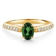 thumbnail image 1 of Gem Stone King 10K Yellow Gold Emerald Envy Mystic Topaz and White Lab Grown Diamond Engagement Ring for Women (0.98 Cttw, Oval 7X5MM, Gemstone Birthstone, Size 6), 1 of 4