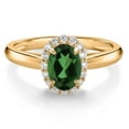 thumbnail image 1 of Gem Stone King 10K Yellow Gold Emerald Envy Mystic Topaz and White Lab Grown Diamond Halo Engagement Ring for Women (0.93 Cttw, Gemstone, Oval 7X5MM, Size 8), 1 of 4