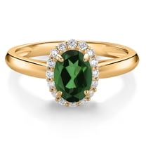 Gem Stone King 10K Yellow Gold Emerald Envy Mystic Topaz and White Lab Grown Diamond Halo Engagement Ring for Women (0.93 Cttw, Gemstone, Oval 7X5MM, Size 9)