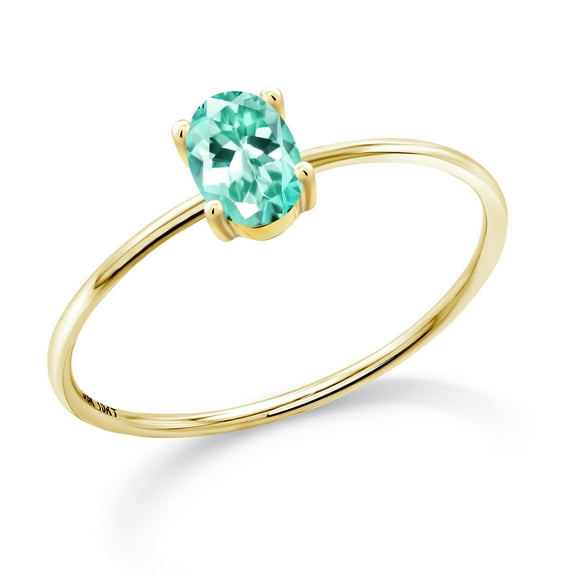 Gem Stone King 10K Yellow Gold Engagement Ring 0.52 Ct Oval Blue Apatite