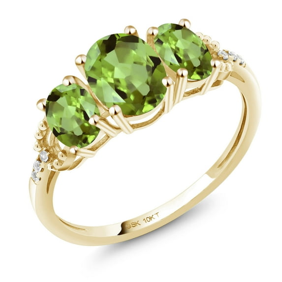 Gem Stone King 10K Yellow Gold Engagement Ring Oval Green Peridot (1.92 Ct) (Size 7)