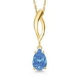 thumbnail image 1 of Gem Stone King 10K Yellow Gold Fancy Blue Zirconia Pendant Necklace for Women | 0.81 Cttw | Gemstone Birthstone | Pear Shape 8X5MM | With 18 inch Chain, 1 of 6