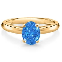 Gem Stone King 10K Yellow Gold Fancy Blue Zirconia Solitaire Engagement Ring for Women (1.21 Cttw, Oval 8X6MM, Gemstone Birthstone, Size 8)