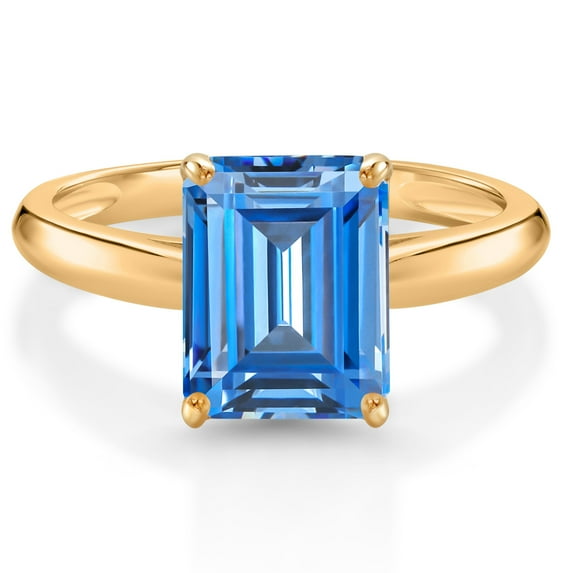 Gem Stone King 10K Yellow Gold Fancy Blue Zirconia Solitaire Engagement Ring for Women (2.62 Cttw, Octagon 9X7MM, Gemstone, Available in Size 5, 6, 7, 8, 9)