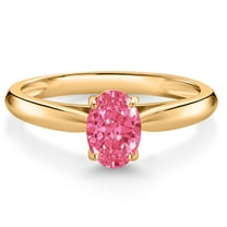 Gem Stone King 10K Yellow Gold Fancy Pink Zirconia Solitaire Engagement Ring for Women (0.76 Cttw, Oval 7X5MM, Gemstone Birthstone, Size 8)