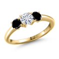 thumbnail image 1 of Gem Stone King 10K Yellow Gold Forever One DEF Moissanite From Charles & Colvard and Black Diamond Engagement Ring for Women | 1.04 Cttw | Round 5MM | Gemstone Birthstone | Size 9, 1 of 7