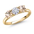 thumbnail image 1 of Gem Stone King 10K Yellow Gold Forever One DEF Moissanite From Charles & Colvard and Peach Morganite Engagement Ring for Women | 1.30 Cttw | Round 5MM | Gemstone Birthstone | Size 9, 1 of 7