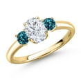 thumbnail image 1 of Gem Stone King 10K Yellow Gold Forever One GHI Moissanite From Charles & Colvard and London Blue Topaz Engagement Ring for Women | 1.34 Cttw | Oval 7X5MM | Gemstone Birthstone | Size 5, 1 of 7