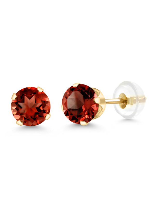 10K Yellow Gold Garnet Stud Earrings for Women Men (2.00 Cttw, Gemstone Birthstone, Round 6MM)