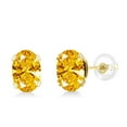 thumbnail image 1 of Gem Stone King 10K Yellow Gold Golden Yellow Zirconia Stud Earrings for Women Men (0.86 Cttw, Gemstone Birthstone, Oval 6X4MM), 1 of 5