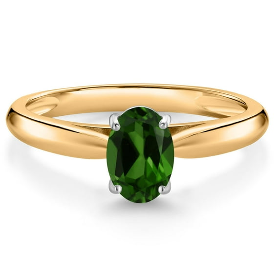 Gem Stone King 10K Yellow Gold Green Chrome Diopside Solitaire Engagement Ring for Women (0.70 Cttw, Oval 7X5MM, Gemstone Birthstone, Size 7)